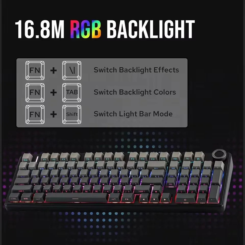AULA F99 Pro E-Sports-Gaming-Tastatur, mechanisch, Tri-Mode, RGB, Hot-Swappable, 96 %, PBT, anpassbar, kabellos, mit Media-Knob