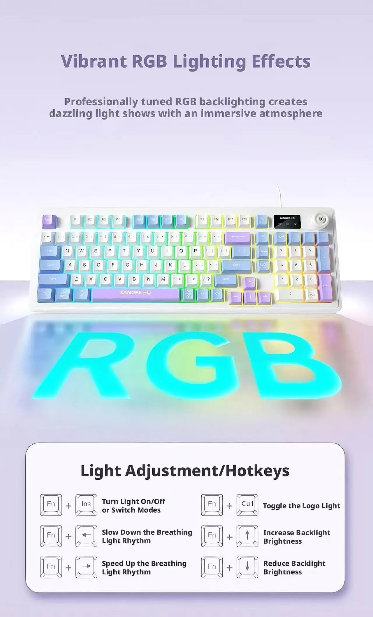 SANGEE Wired 98 Keys Keyboard Mouse Combo with LCD Screen Mechanical Feel RGB Backlit Silent Gaming Office Kit for PC Laptop