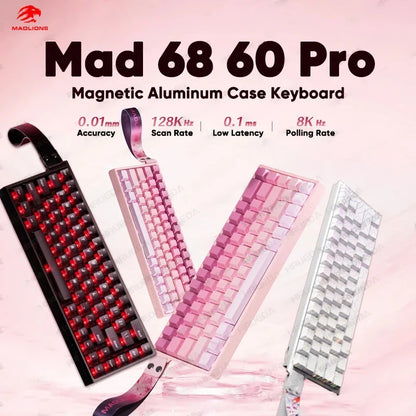 MADLIONS Mad 60he Mad60HE Mad 68HE Teclado mecánico para gaming personalizado con interruptor magnético, cableado, hot swap y tasa de sondeo de 8K