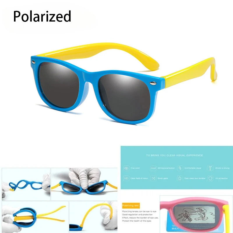 Polarized Kids Sunglasses TR90 Silicone Gel Frame Classic Square Children Sun Glasses Girls Boys Multi Color Baby Goggles UV400