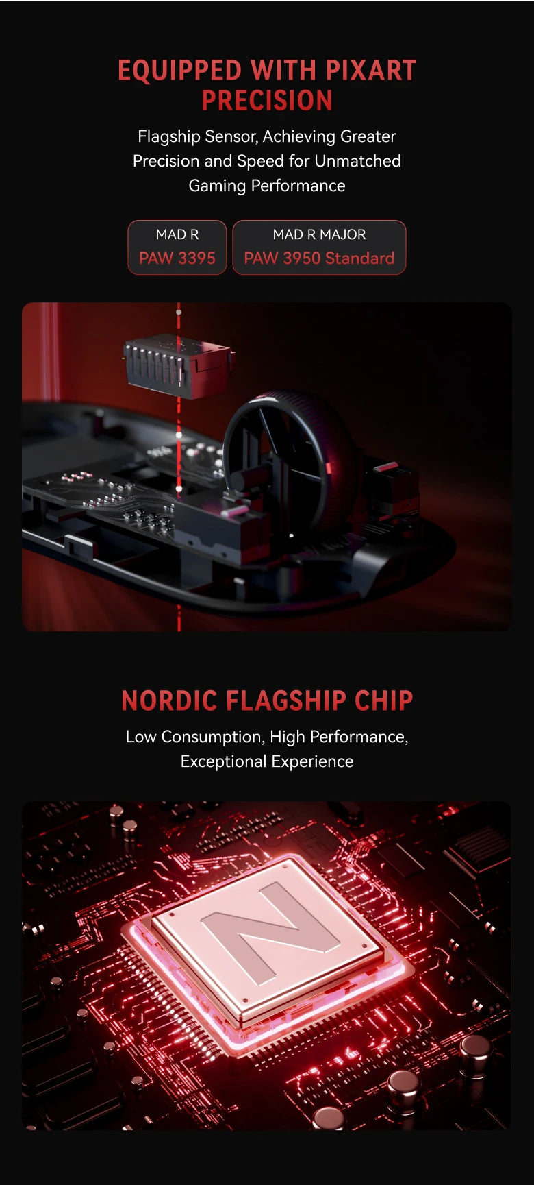 ATK VXE MAD R MAJOR Gaming Mouse Wireless 8K, PAW3950/3395 Sensor, Ultra-Lightweight Ergonomic Gaming Mouse, Dual-Mode RGB Gaming Mouse