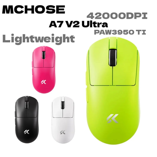 MCHOSE A7 V2 Wireless Gaming Mouse, Tri-Mode Bluetooth 8K Lightweight Esports Mouse with PAW3950 Sensor, 42000 DPI Ergonomic Gaming Mouse