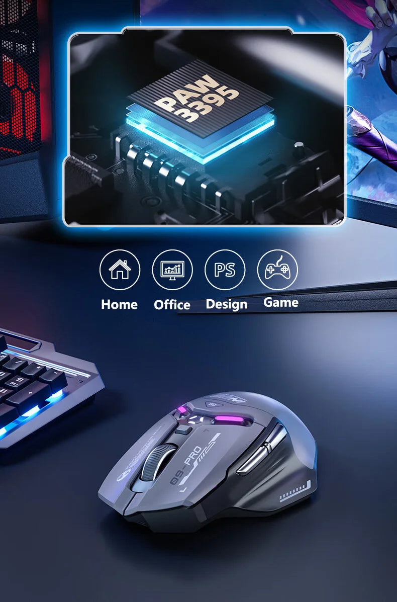 Inphic IN9PRO Wireless Gaming Mouse 26000 DPI Tri-Mode RGB Gaming Mouse, PAW3395 Sensor, Bluetooth 5.0, 2.4G & Wired, 8K Polling Rate Compatible