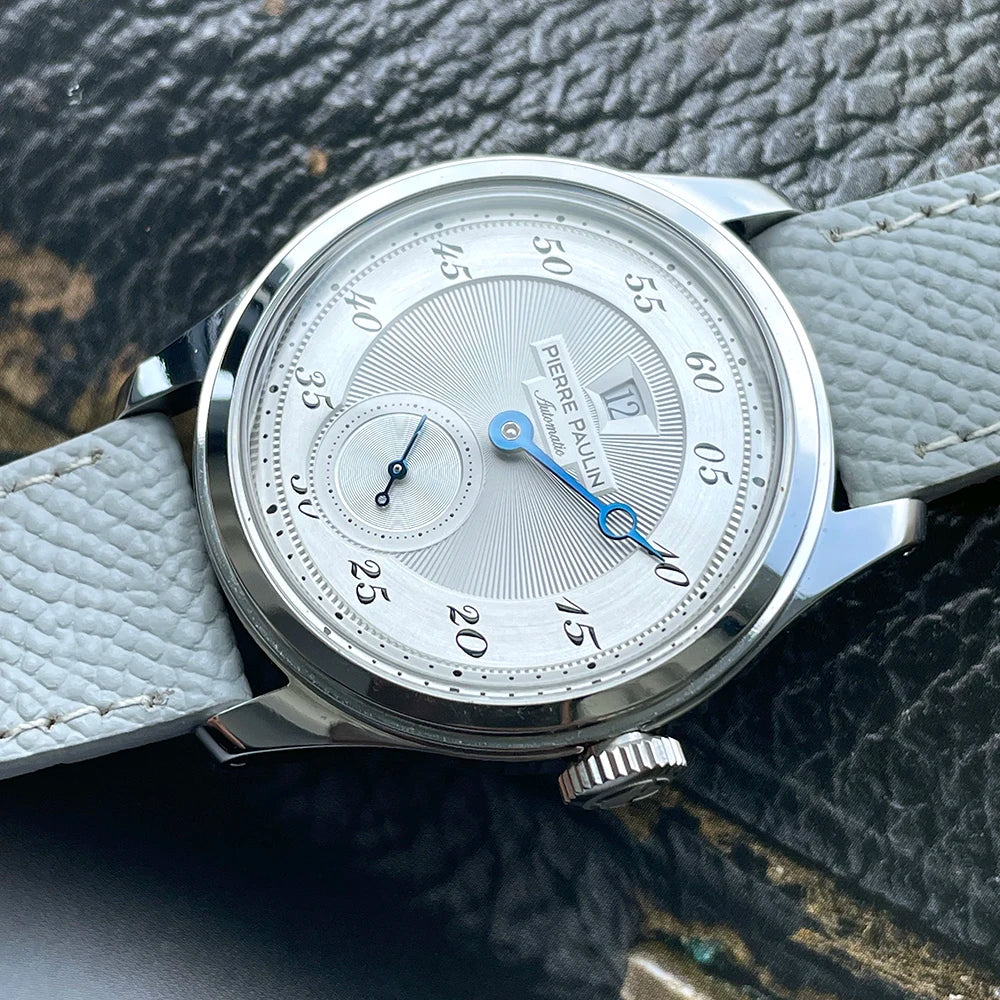 Spot goods NEW Pierre Paulin Jumping Hour Men Watch Salmon Dial Automatic St17 Mechanical Watch Vintage Date Window 38mm