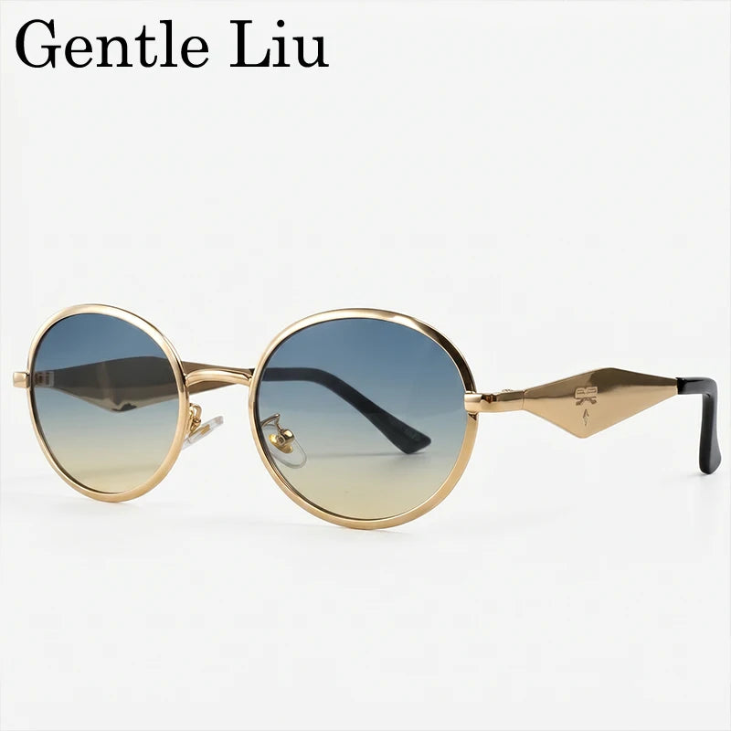Metal Frame Round Punk Photochromic Sunglasses Women 2026 Luxury Brand Designer Steampunk Oval Sun Glasses Outdoor Eyewear Shade