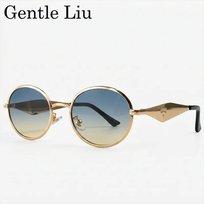 Metal Frame Round Punk Photochromic Sunglasses Women 2026 Luxury Brand Designer Steampunk Oval Sun Glasses Outdoor Eyewear Shade