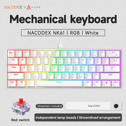 Ajazz NK61 Wired Mechanical Keyboard 60% Mixed Color RGB Hot-Swap 61 Keys Gaming Keyboard Rad Switch for Esports Gamers