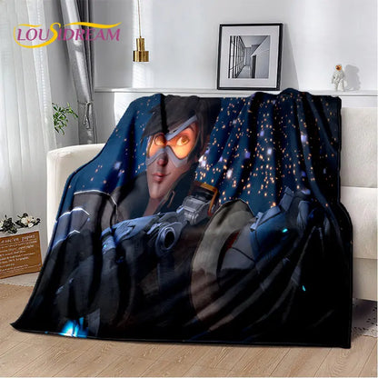 Overwatch Game Gamer DVA Reaper mekana plišana deka, flanelska deka za dnevni boravak, spavaću sobu, krevet, kauč, piknik, djecu, 3D