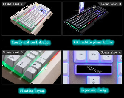 USB Keyboard G700 Waterproof business personality mechanical feel metal glow mobile phone stand gaming keyboard