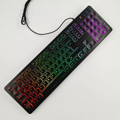 Computer-Gaming-Tastatur mit RGB-Hintergrundbeleuchtung, leise kabelgebundene USB-Tastatur für Büro und Zuhause – Russisch, Französisch, Spanisch, Deutsch, Arabisch, Englisch