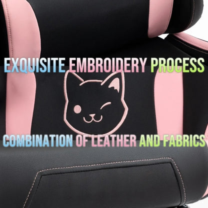 Cuki gamer szék macskafülekkel, lábtartóval, rózsaszín kawaii számítógépes szék, ergonomikus, magas háttámlás gamer ülés macskamancsos deréktámasszal