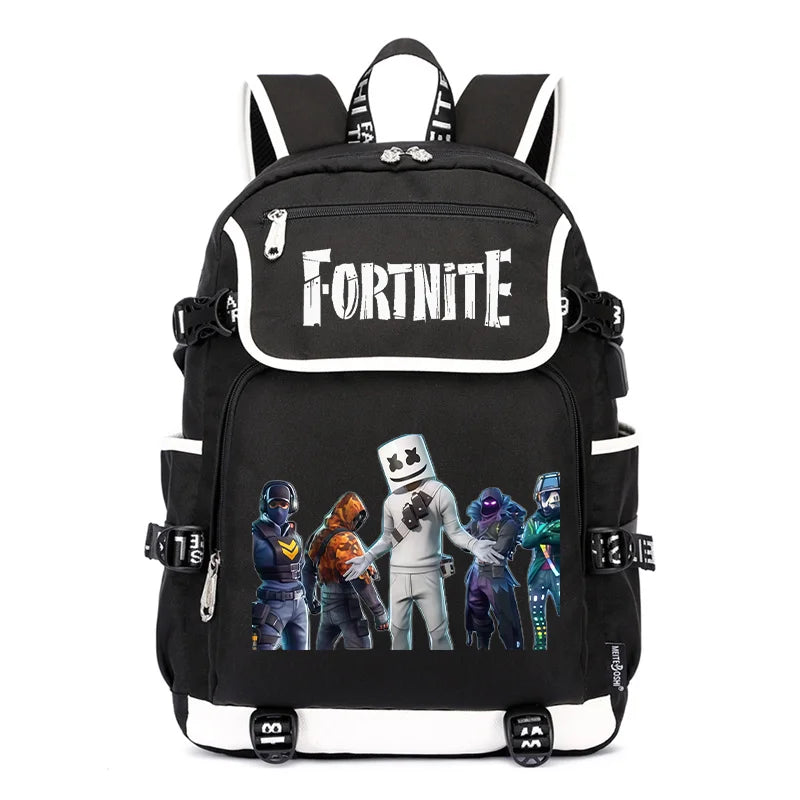 Fortnites Rucksack mit großem Fassungsvermögen, lässige Umhängetasche mit USB-Anschluss, Unisex-Anime-Schultasche für Schüler, neues stilvolles Schreibwaren-Geschenk