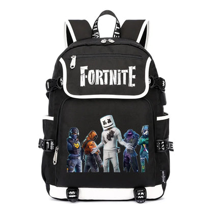 Fortnites Rucksack mit großem Fassungsvermögen, lässige Umhängetasche mit USB-Anschluss, Unisex-Anime-Schultasche für Schüler, neues stilvolles Schreibwaren-Geschenk