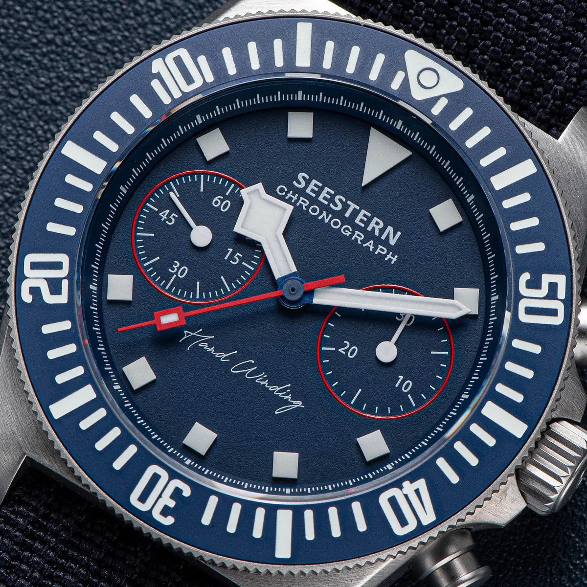 SEESTERN Chronograph Man's Watch Mechanical Tianjin ST1901 Movement Sapphire Wristwatches Nylon Sticker Strap Luminous Skeleton