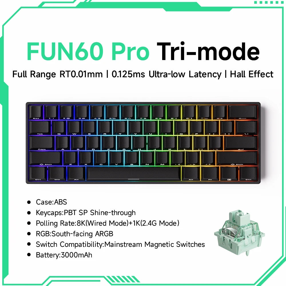 Akko MonsGeek FUN60 mechanische Tastatur mit Magnetschaltern, 60% Gaming-Tastatur, Rapid Trigger 0.01mm, 8K ARGB, HE/TMR Custom-Tastatur