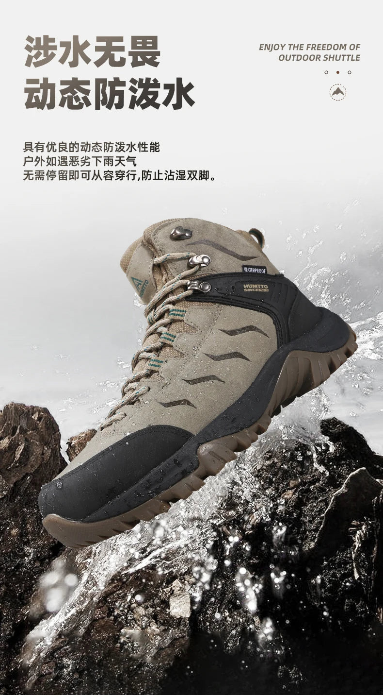 Zapatos de senderismo HUMTTO, botas de caza impermeables para hombre, botas tácticas de combate para desierto hasta el tobillo, botas de trekking para hombre y mujer, zapatillas cálidas de cuero
