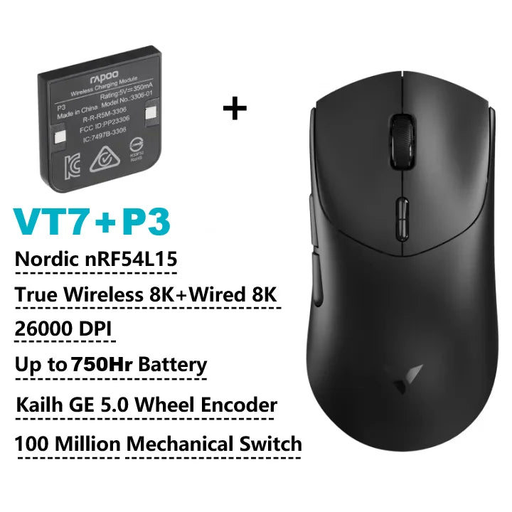 Rapoo GEN-2 VT7 Wireless Gaming Mouse 8K Wireless Polling Rate 53g Lightweight 100-Million Mechanical Switch Macro Enabled