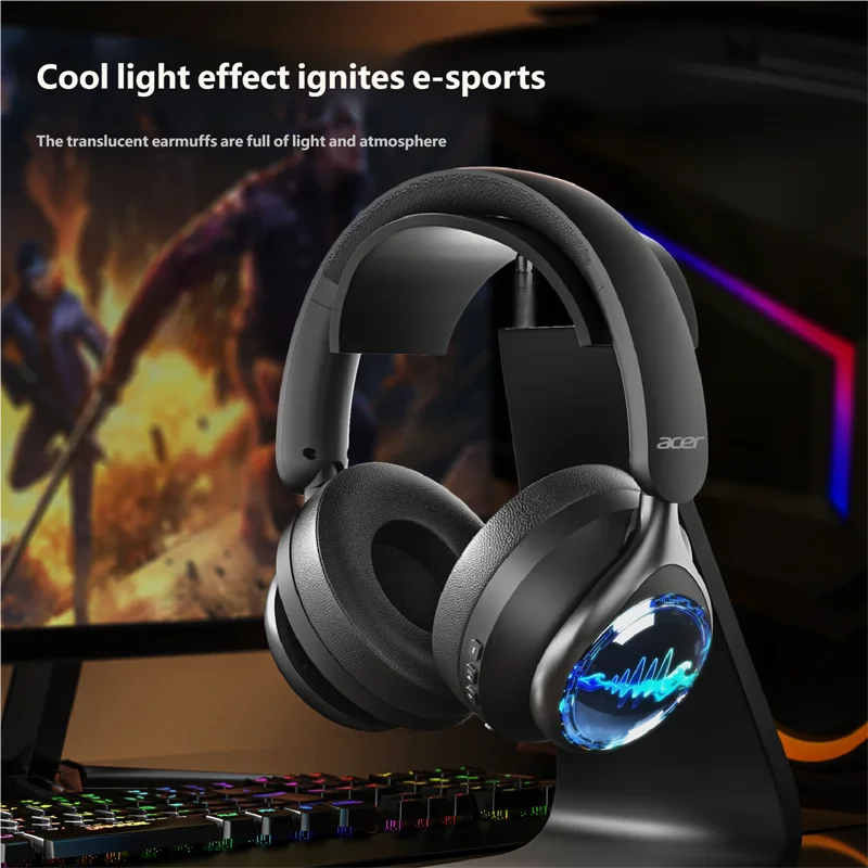 Acer OHR712 Wireless Bluetooth 6.0 Headphones Foldable Over-Ear Headsets with 360° Spatial Sound Effect for Travel Home Office