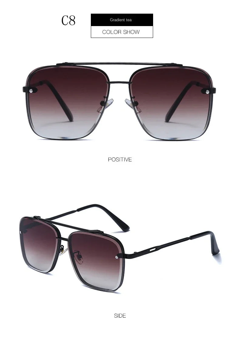 New Metal Square Gradient Sunglasses Fashionable Men Women Luxury Sunglasses Outdoor Sports Driving Fishing Goggles UV400