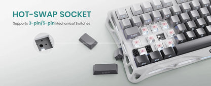 GravaStar Mercury K1 75% Wireless Mechanical Gaming Keyboard, Aluminum Alloy Exoskeleton Design, RGB Backlit，Hot-Swap Socket
