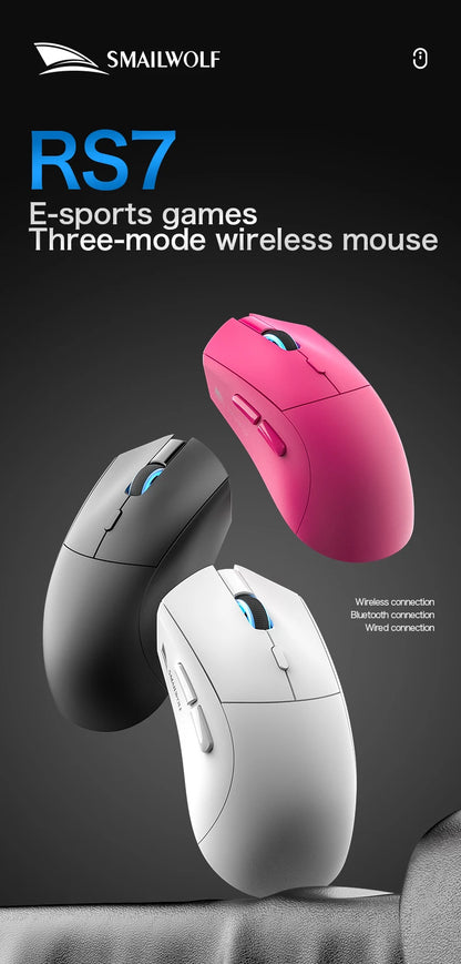 SMAILWOLF RS7 Bluetooth trådløs gamingmus, tre tilstande, PAW3311, makroprogrammerbar mus til laptop, gaming og kontor