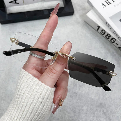 Fashion Rimless Rectangle Sunglasses Popular Women Men Shades Small Square Sun Glasses For Female Male Summer Traveling