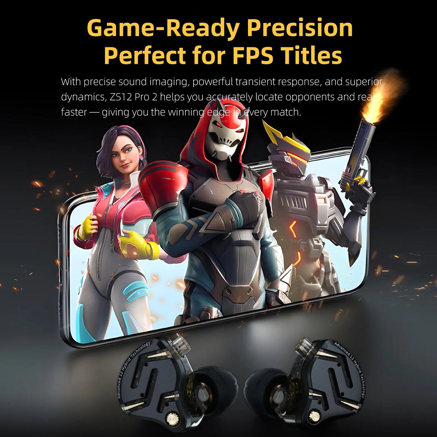 KZ ZS12 PRO 2 Flagship-Grade Super-Linear Hybrid IEM Earphones HiFi Bass In Ear Headphones Esports Gaming Headest Wired Earbuds
