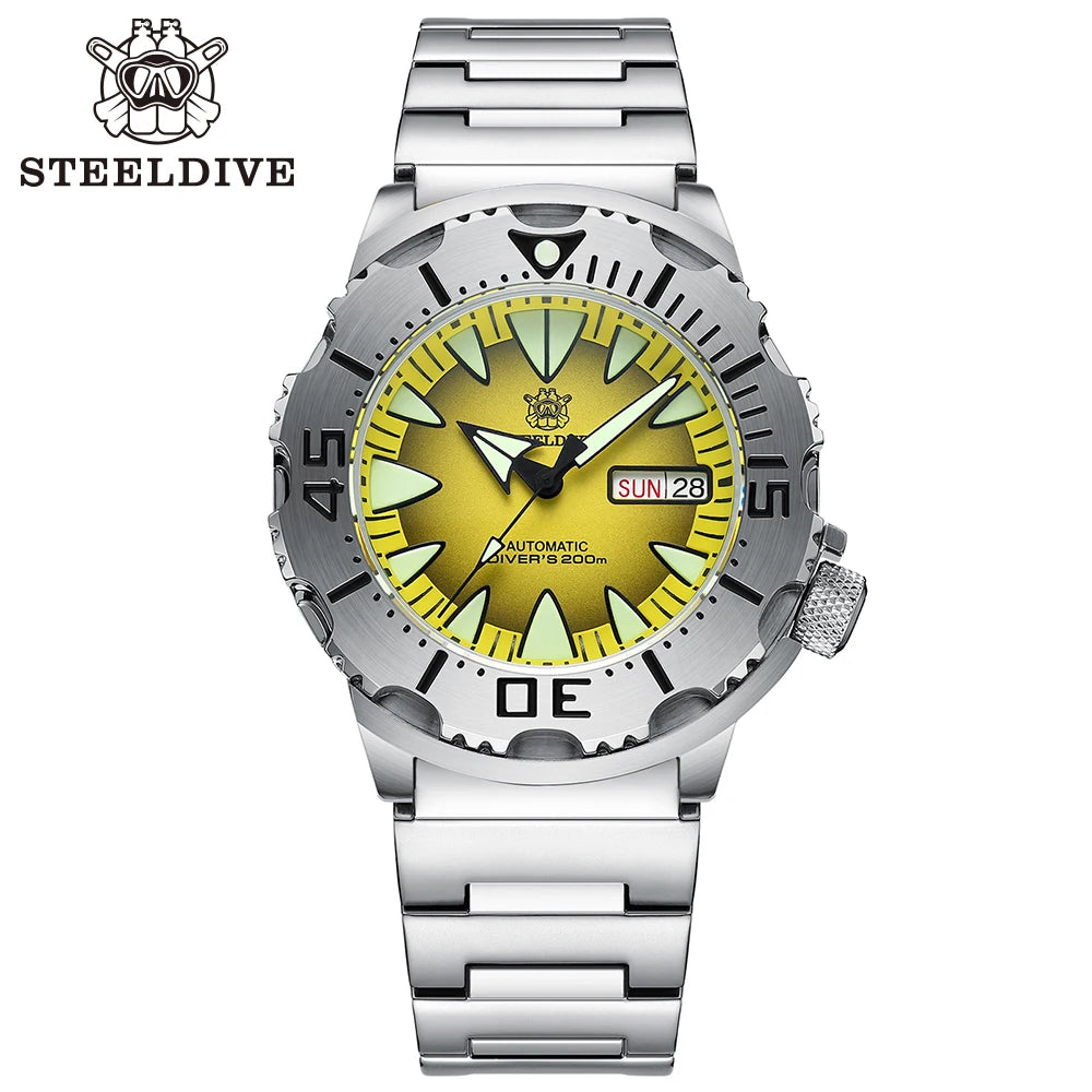 STEELDIVE SD1984 Monster Steel Strap Mechanical Watch NH36 Movt Sapphire Crystal 200M Waterproof Swiss Super Luminous Wristwatch