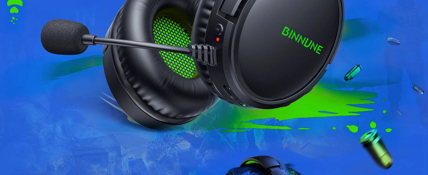 BINNUNE 2.4GHz Wireless Gaming Headphones BW02 with Flip Mic Bluetooth Headsets Gamer for Ps5/4,PC,Mac,Laptop,Computer