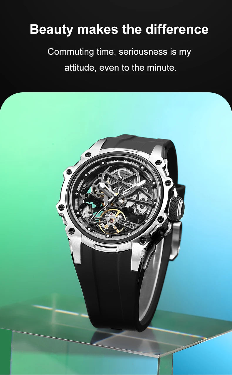 MEGIR Fashion Men's Full Automatic Watches Hollow Out Luminous Sports Mechanical Watch Waterproof Wristwatches Reloj Hombre 2243