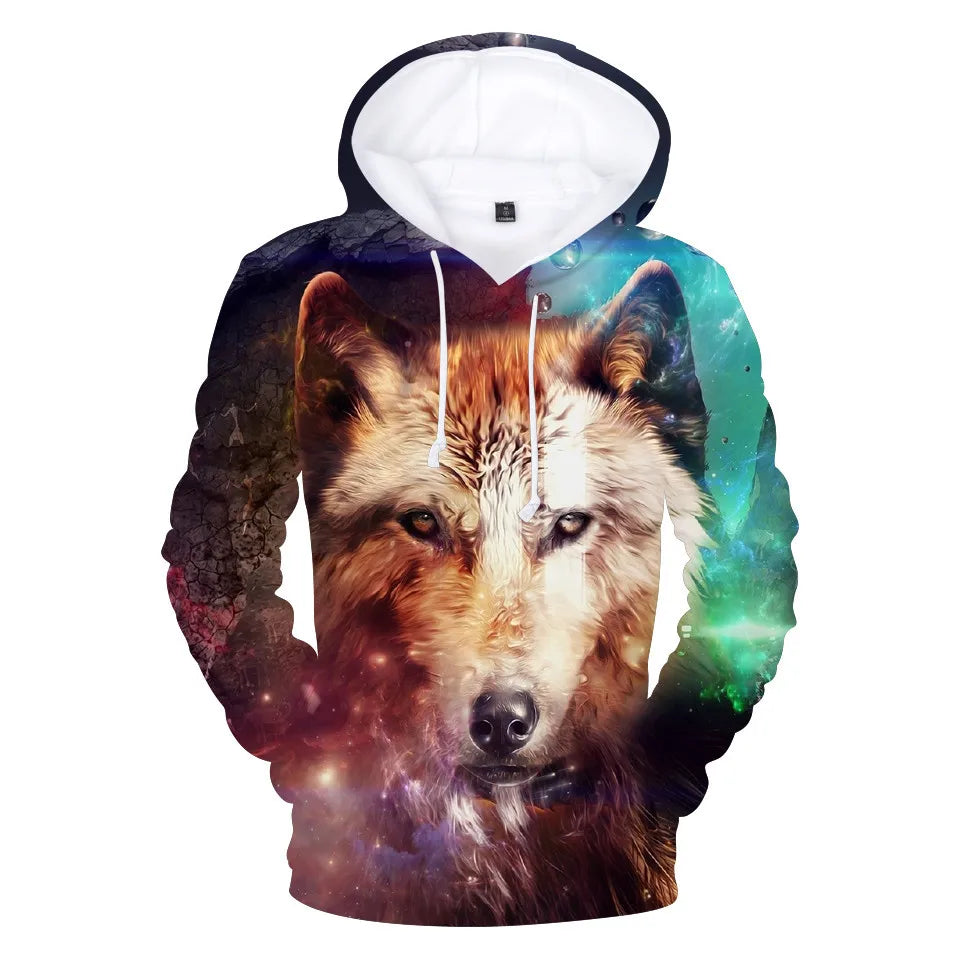 Cool Space Galaxy Wolf Hoodie Hoodies Men Bright Wolf Fashion Handsome Wolf Hoddies Spring Autumn Pullovers Sweatshirts Sweat