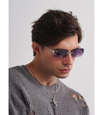 Ruiao 2026 rimless sunglasses UV400 fashion square metal glasses for men women designer man's brand sun shades for outdoor