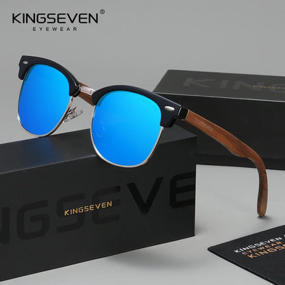 KINGSEVEN Fashion Black Walnut Wooden Sunglasses Women Men Polarized Vintage UV400 Travel Eyewear W5516