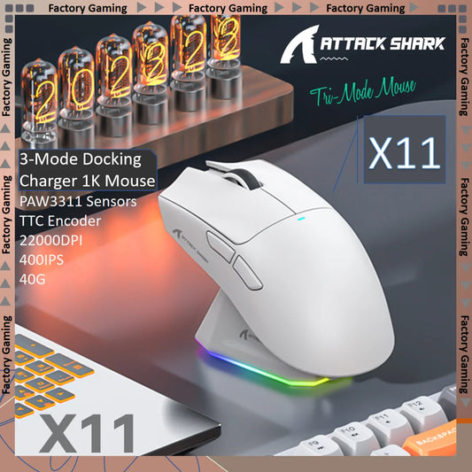 ATTACK SHARK X11 Tri-Mode Lightweight Gaming Mouse with PAW3311, 22000DPI, 400IPS, 40G, 59g, Magnetic Fast Charging, RGB Backlight
