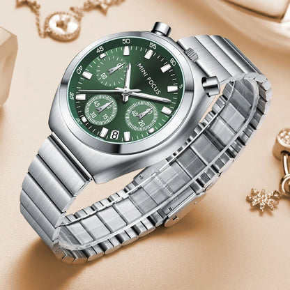 MINI FOCUS Women’s Luxury Quartz Watch – Stainless Steel Strap, Multifunction Dial & Luminous Design