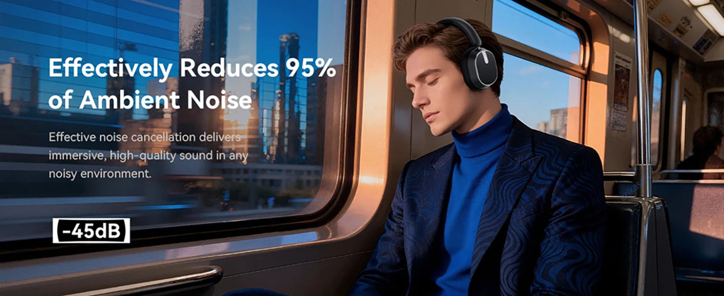 Active Noise Cancelling Headphones Bluetooth 6.0 Wireless Over-Ear Headphones Foldable with LED Power Display & 6-Mic ENC Calls