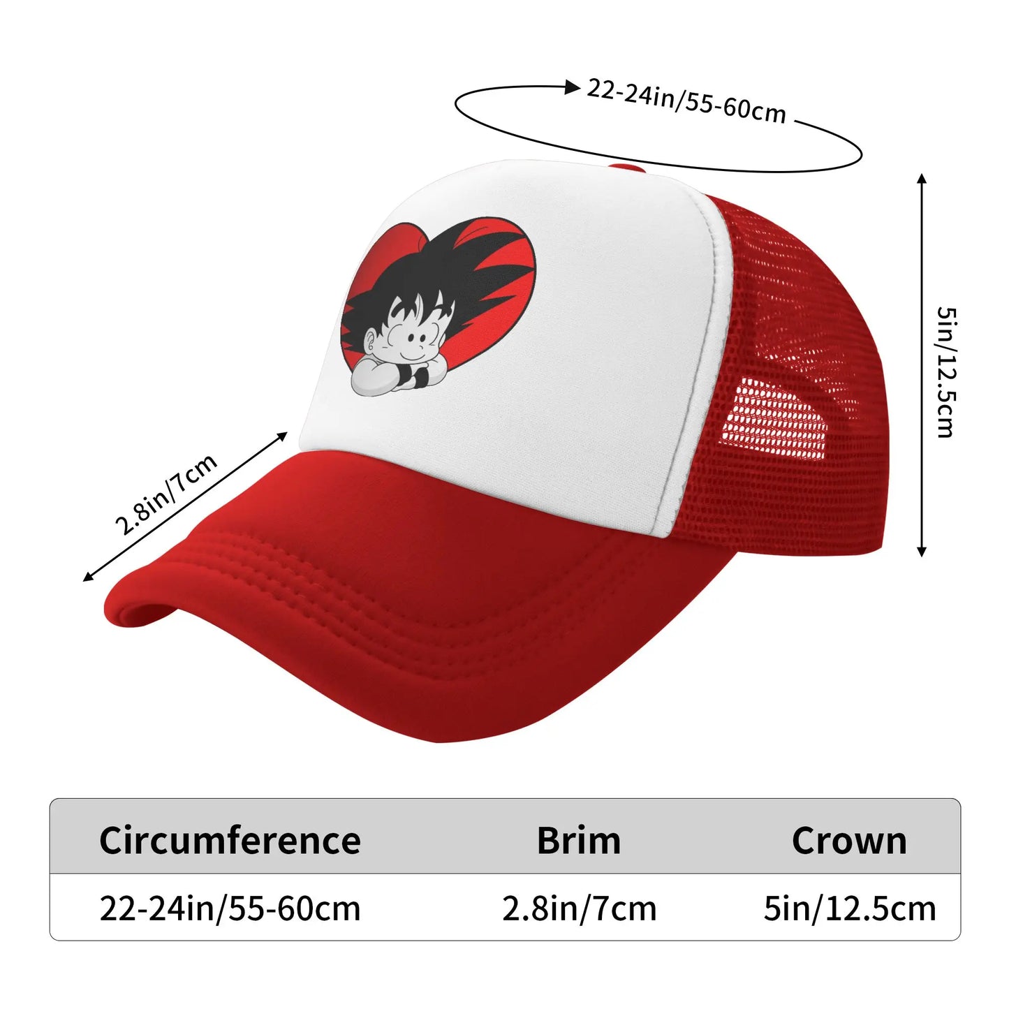 Dragon Ball DBZ Goku Mesh Baseball Cap Adult Vintage Trucker Cap Red Heart Hats Adjustable Polyester Dad Hat Spring Trucker Caps
