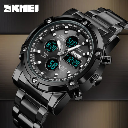SKMEI 1389 Bracelet Wristwatch Clock Digital Quartz Watch Men Three Time Waterproof Quartz Wrist Mens Watch Relogio Masculino