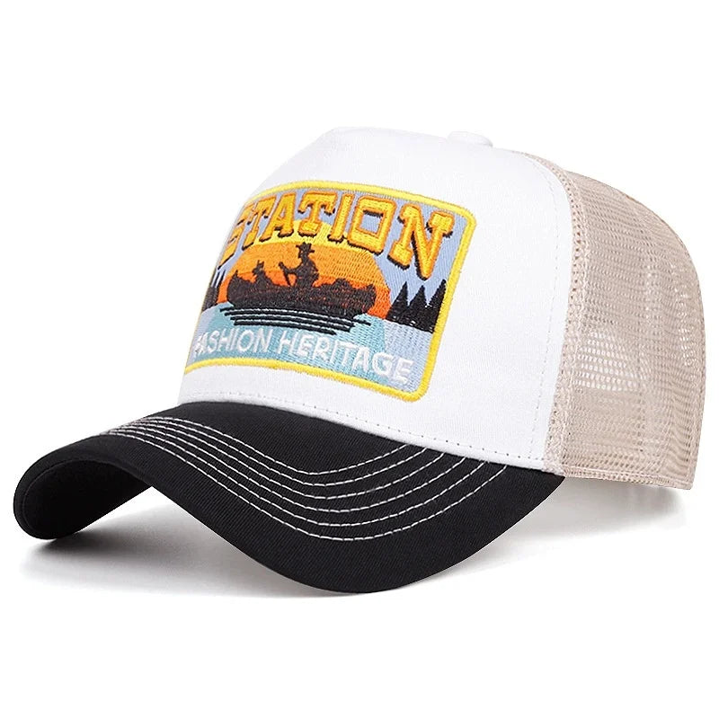 Hot Sale Unisex Baseball Cap Classic STATION Letter Pattern Mesh Cap Men And Women Breathable Streetwear Summer Trucker Hat