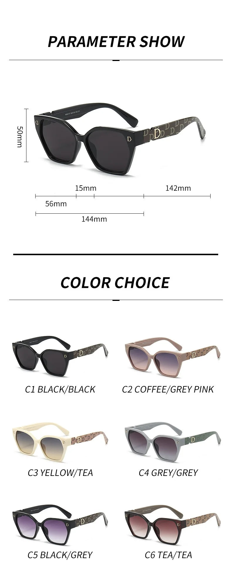 New Luxury D Brand Glamour Sunglasses For Women And Men Stylish Cat Eye Designer Eyewear Classic Fashion Unisex Glasses UV400