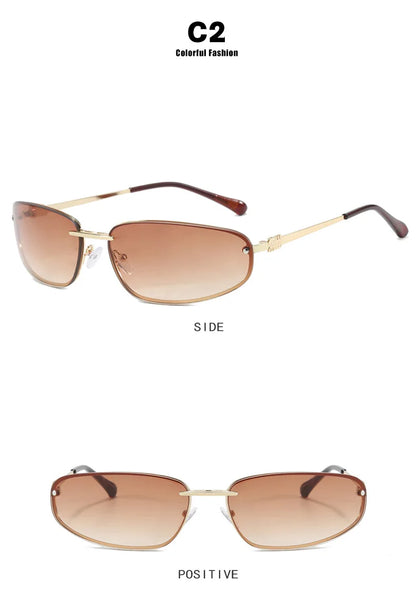 Oval Frameless Y2K Luxury Sunglasses Brand Design High-end Styling Punk Sunglasses Outdoor Retro Personality Sunglasses Women