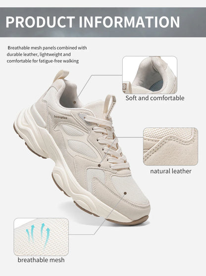 Baasploa Women Walking Shoes Lightweight Mesh Breathable Sport Shoes Comfort Soft Female Leather Height Increase Casual Sneakers