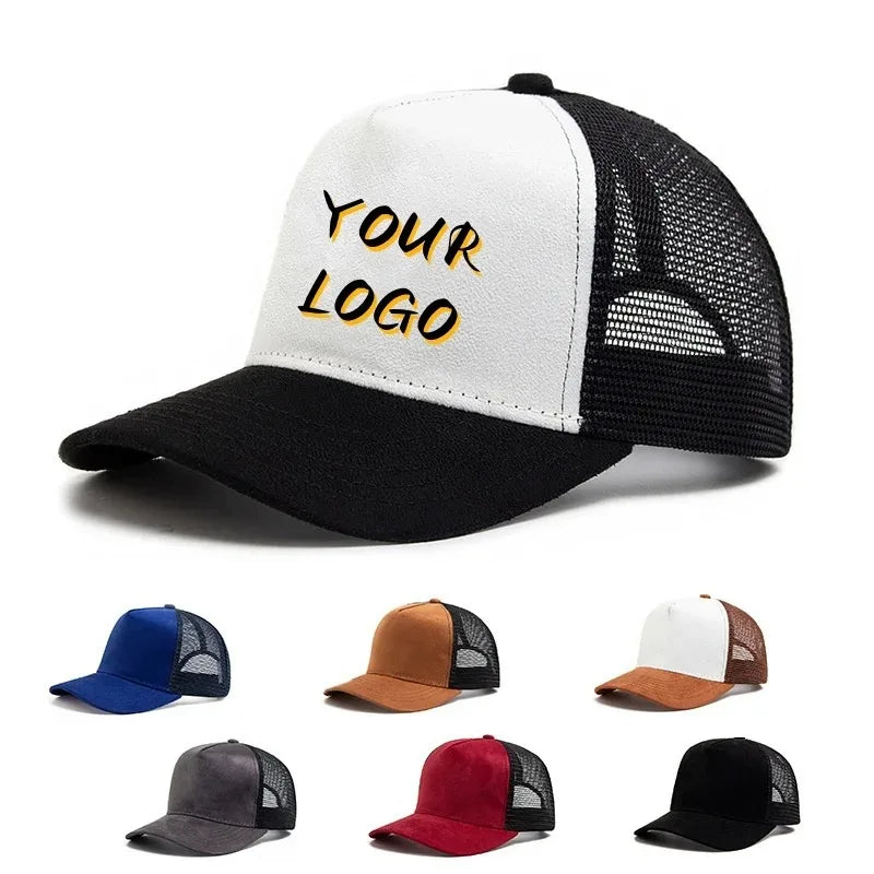 2025 Unisex 5 panel Mesh Suede Trucker Hat Custom Print Logo Men Baseball Cap Spring Summer Breathable Sports Hats Women gorros