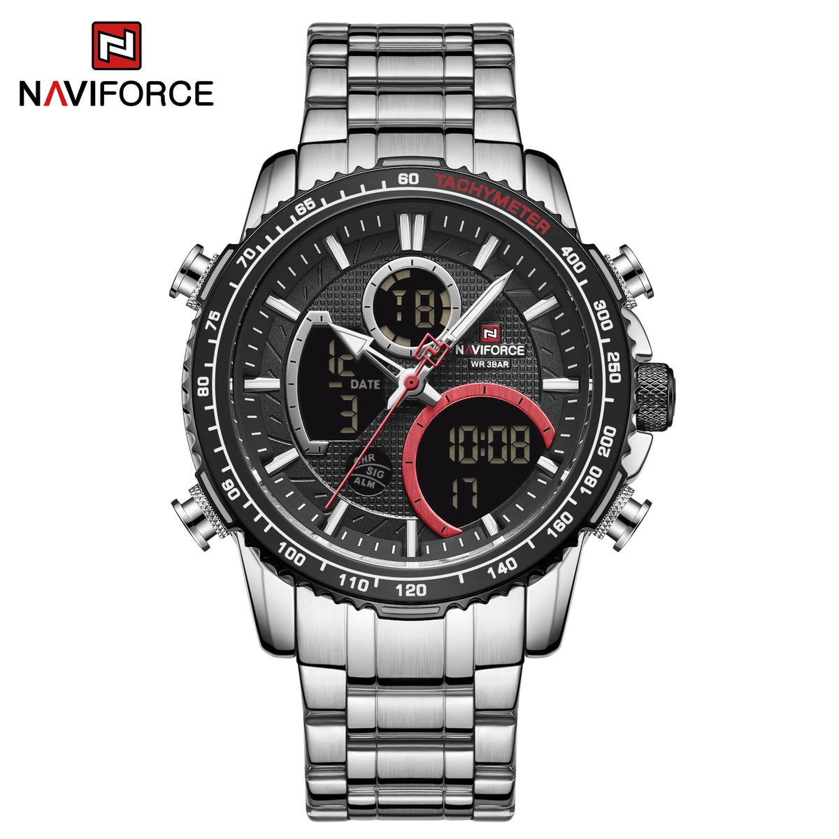 NAVIFORCE muški sportski sat – originalni luksuzni ručni sat od nehrđajućeg čelika, vodootporan model u vojničkom stilu s dvostrukim prikazom