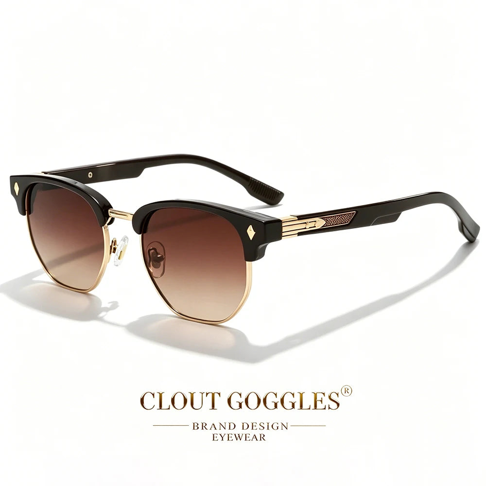 CLOUT GOGGLES Business Sunglasses Male Female Metal Polygon Rivet Half Frame Outdoor Driving Ultraviolet Protection Sun Glasses