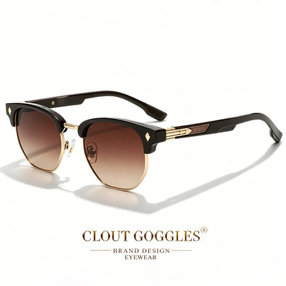 CLOUT GOGGLES Business Sunglasses Male Female Metal Polygon Rivet Half Frame Outdoor Driving Ultraviolet Protection Sun Glasses