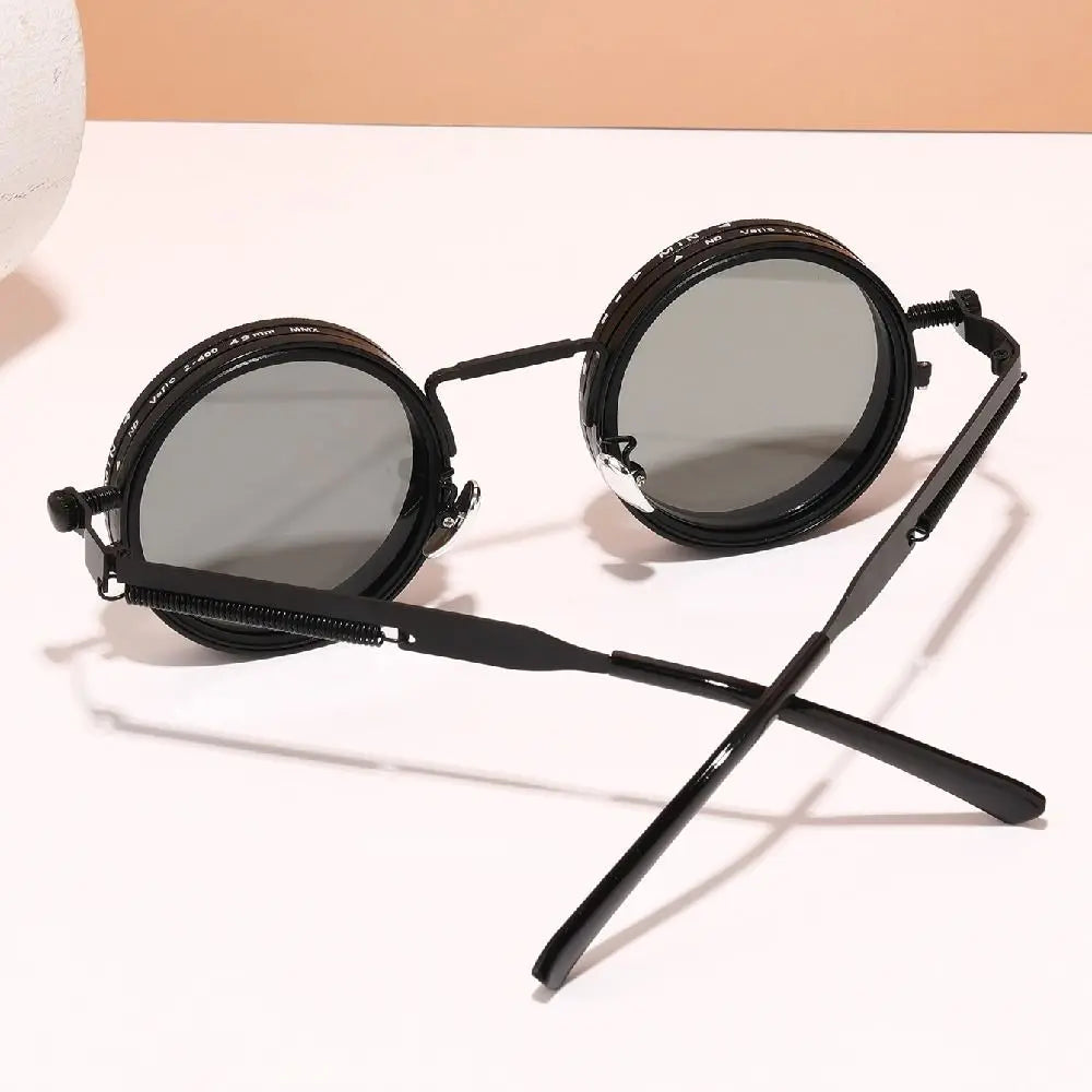 Punk ND9 Anti-UV Sunglasses Round Retro Adjustable Dimming Sunglasses with Glasse Case 9 Level Dimming Anti-UV Glasses Driving