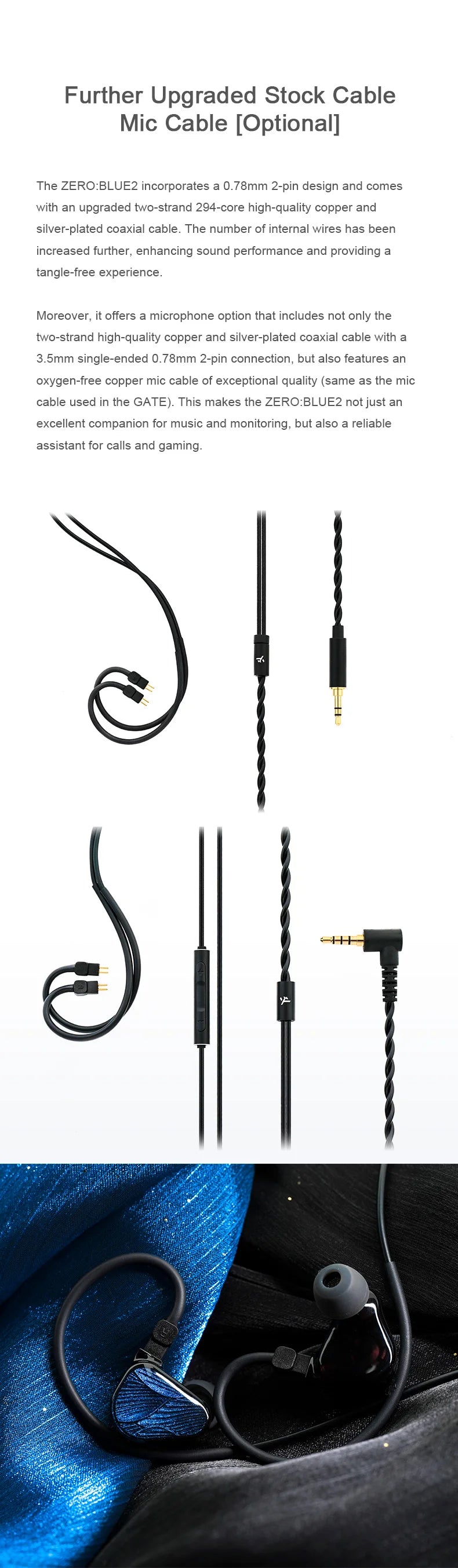 TRUTHEAR Zero:BLUE2 earphone Dual Dynamic Drivers lEMs with Detachable Cable in Ear Headphone  0.78mm 2pin 3.5mm plug