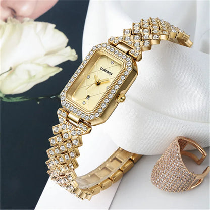 Original CURDDEN Brand Rectangular Watches For Ladiies Fashion Casual Alloy Band Diamond Luxury Quartz Watch Silver Montre Femme
