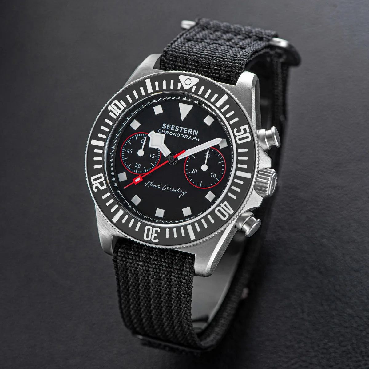 SEESTERN Chronograph Man's Watch Mechanical Tianjin ST1901 Movement Sapphire Wristwatches Nylon Sticker Strap Luminous Skeleton
